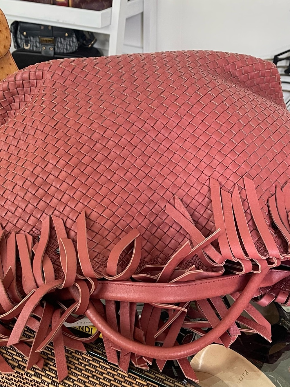 Bottega Veneta Woven Fringe Tote in muted Rose color - Picture 6 of 15